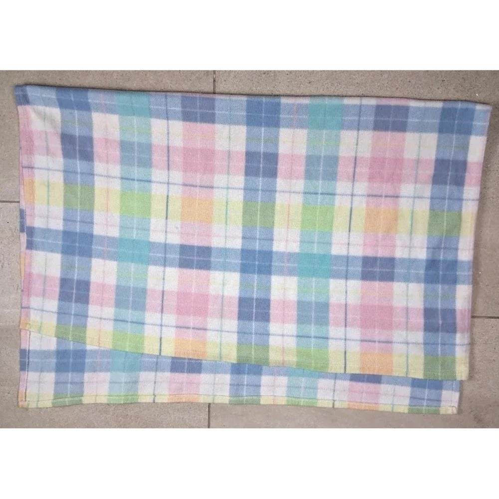 Carter's ? Vtg Pastel Plaid Baby Blanket Soft Acryclic 32x44 Pink Blue Yellow